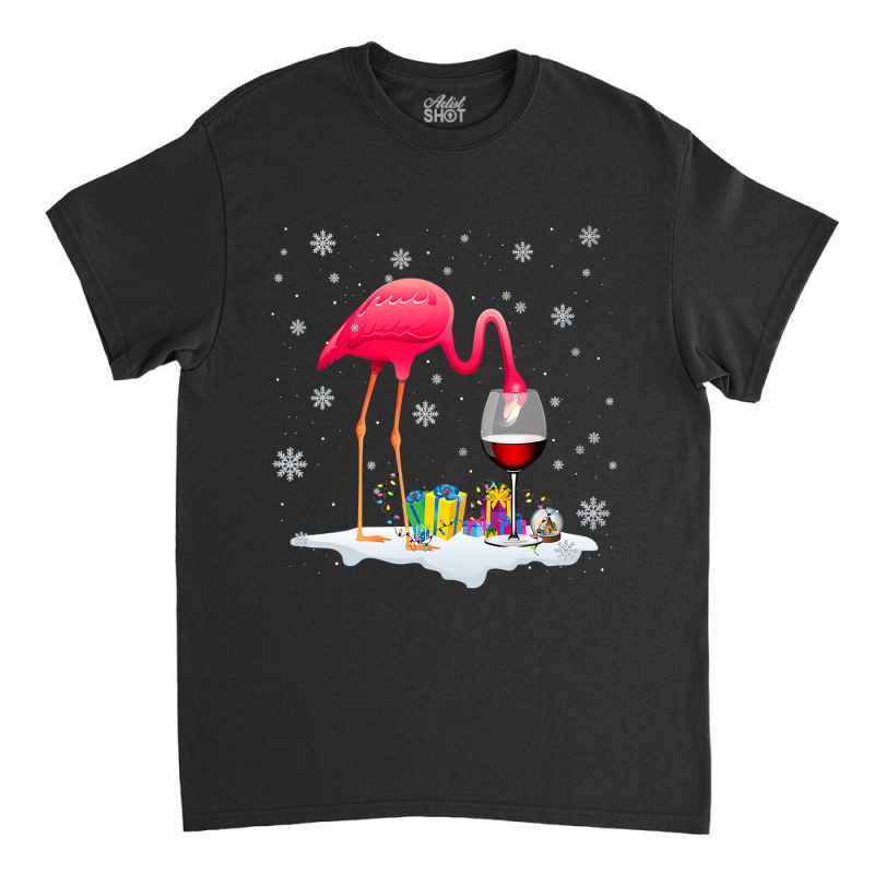 Flamingo Tropical Funny Pink Flamingo Drink Wine On Christmas Xmas 497 Classic T-shirt by coolquirrell | Artistshot