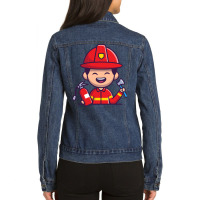 Firefighter T  Shirt Firefighter With Hatchet Axe And Fire Extinguishe Ladies Denim Jacket | Artistshot