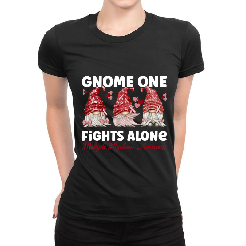 Gnome One Fights Alone Burgundy Multiple Myeloma Awareness Ladies Fitted T-Shirt by Kenlofu52 | Artistshot