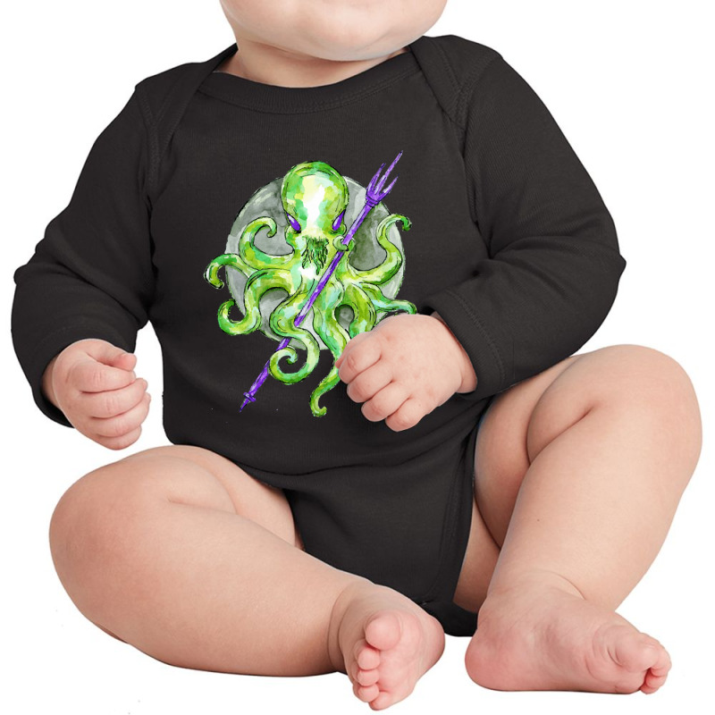 Green Octopus With Purple Trident, Green Octopus With Purple Trident V Long Sleeve Baby Bodysuit | Artistshot