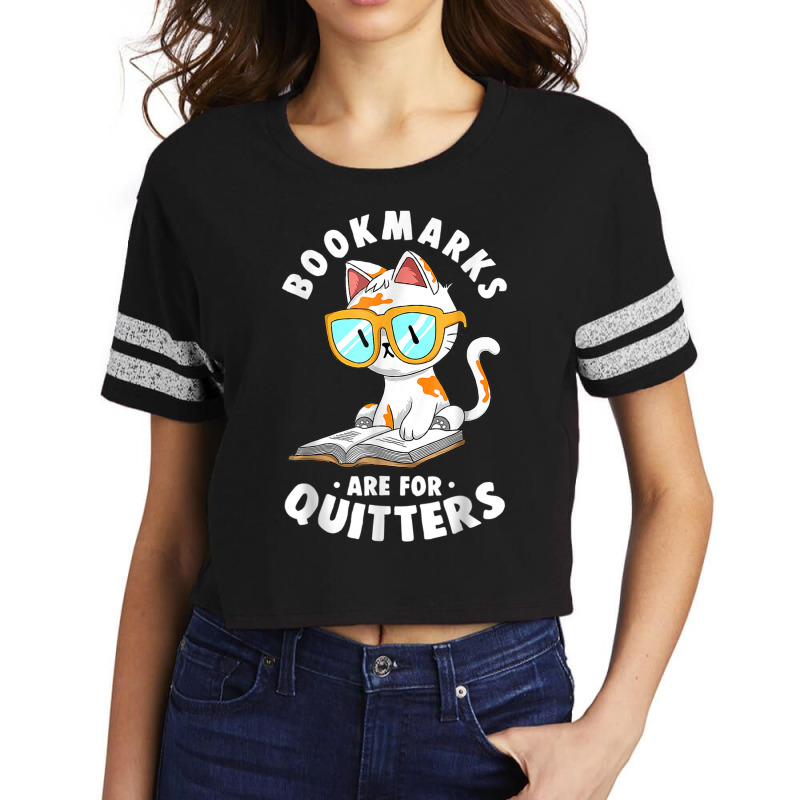 Cat With Glasses, Bookmarks Are For Quitters T Shirt Scorecard Crop Tee by cm-arts | Artistshot