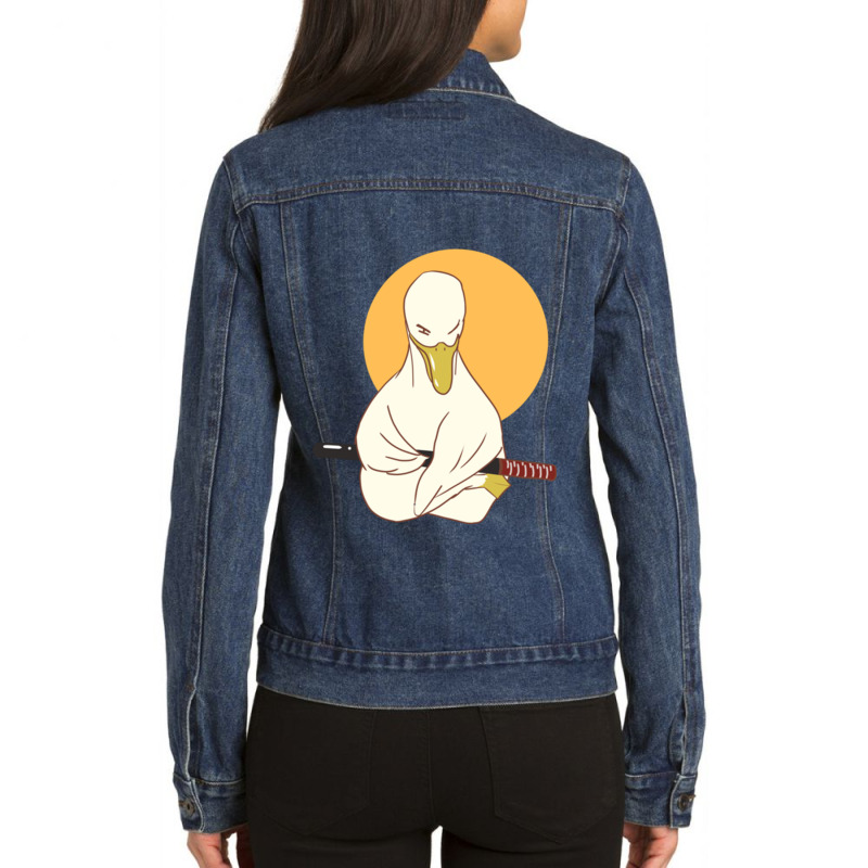 Duck With A Sword Funny Cute Ladies Denim Jacket by cm-arts | Artistshot