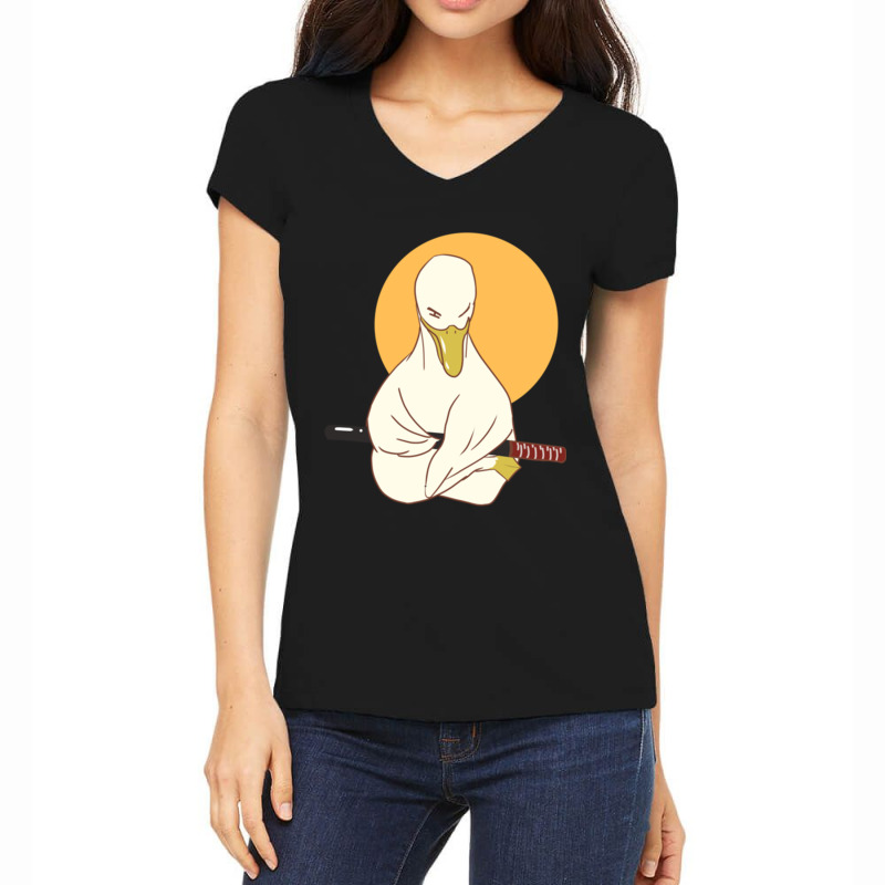 Duck With A Sword Funny Cute Women's V-Neck T-Shirt by cm-arts | Artistshot