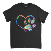 Animal Rescue Dog Paw Print Tie Dye Rainbow Dog Love Classic T-shirt | Artistshot