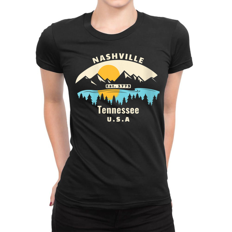 Womens Nashville Tennessee Souvenir Mountain Sunset River V Neck T Shi Ladies Fitted T-Shirt by cm-arts | Artistshot