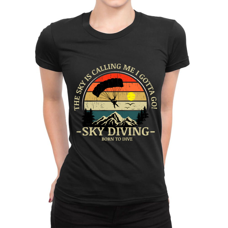 Skydiving Adventures Sky Is Calling Parachutes On Vintage Sunset Retro Ladies Fitted T-Shirt by cm-arts | Artistshot