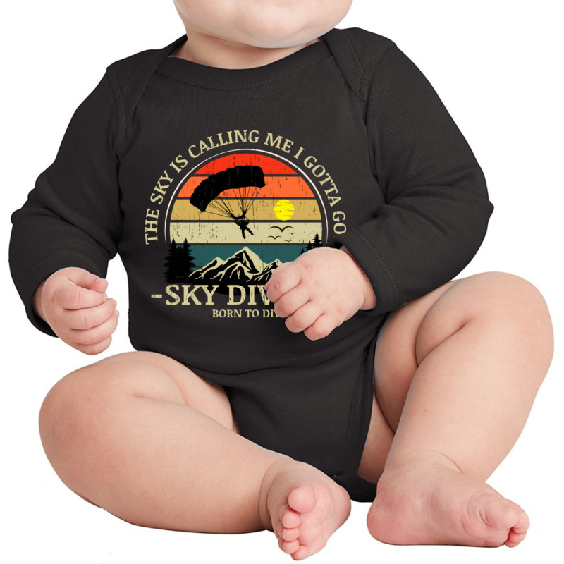 Skydiving Adventures Sky Is Calling Parachutes On Vintage Sunset Retro Long Sleeve Baby Bodysuit by cm-arts | Artistshot