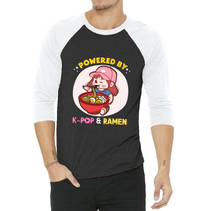 Powered By K Pop And Ramen Japanese Noodles Korean Kpop Novely 3/4 Sleeve Shirt by cm-arts | Artistshot