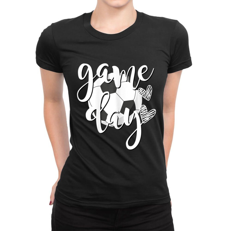 Game Day Soccer Ball With Hearts Soccer Mom Soccer Player Ladies Fitted T-Shirt by Koyanho62 | Artistshot