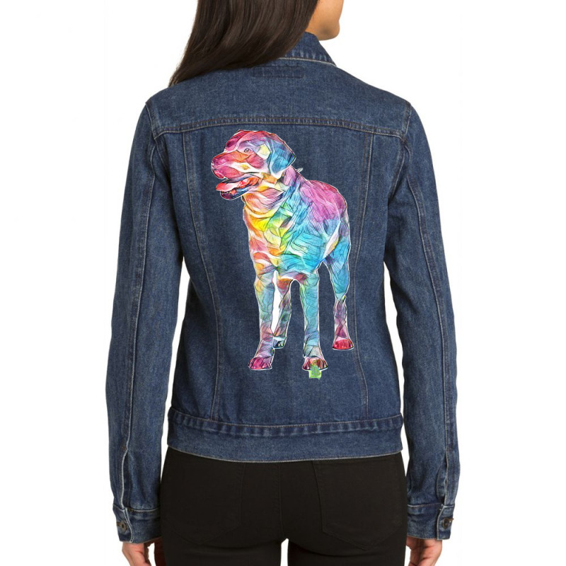 Black Labrador Front View Ladies Denim Jacket by Kemnabi | Artistshot