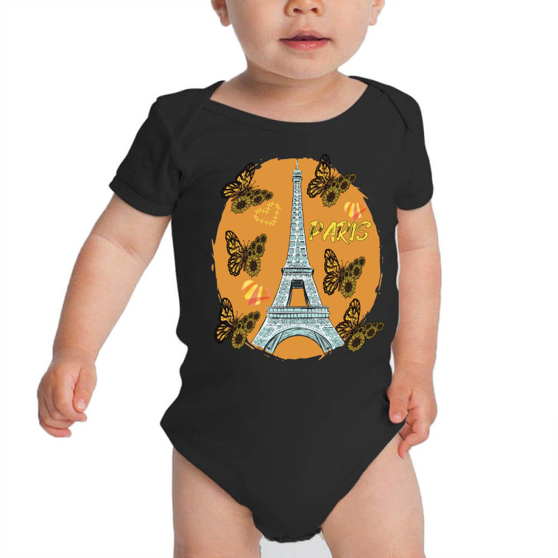 Love Paris Hearts Eiffel Tower Butterfly France Love French Long Sleev Baby Bodysuit by cm-arts | Artistshot