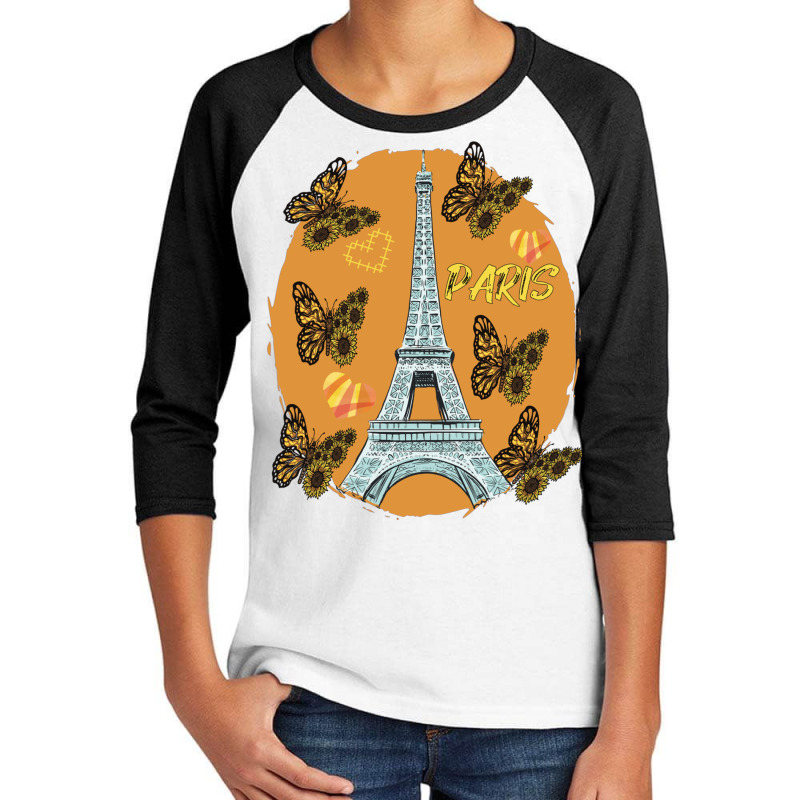 Love Paris Hearts Eiffel Tower Butterfly France Love French Long Sleev Youth 3/4 Sleeve by cm-arts | Artistshot