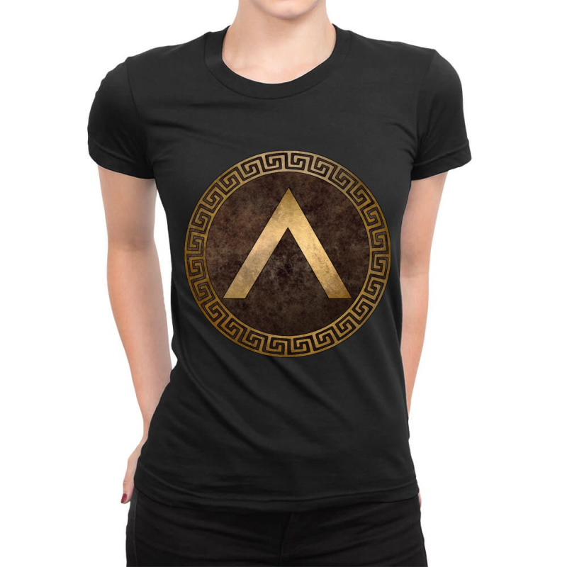 Spartan Shield Lambda Symbol Of Sparta Ladies Fitted T-Shirt by cm-arts | Artistshot