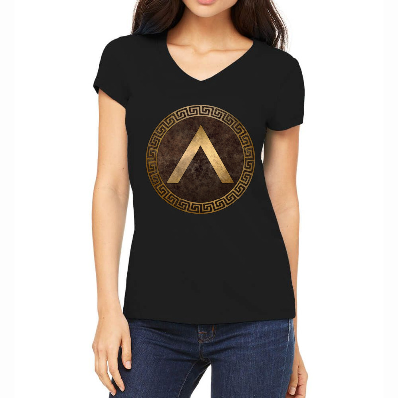 Spartan Shield Lambda Symbol Of Sparta Women's V-Neck T-Shirt by cm-arts | Artistshot