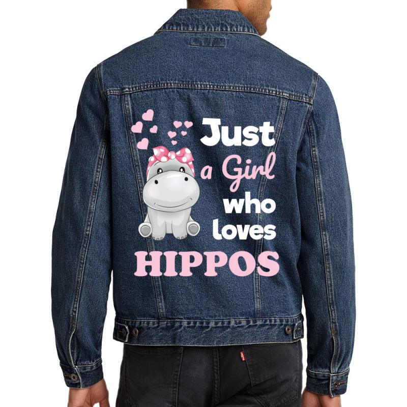 Girls Hippo Gift Just A Girl Who Loves Hippopotamuses Men Denim Jacket | Artistshot