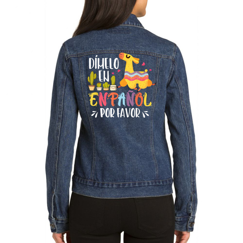 En Espanol Por Favor Bilingual Spanish Teacher T Shirt Ladies Denim Jacket by cm-arts | Artistshot