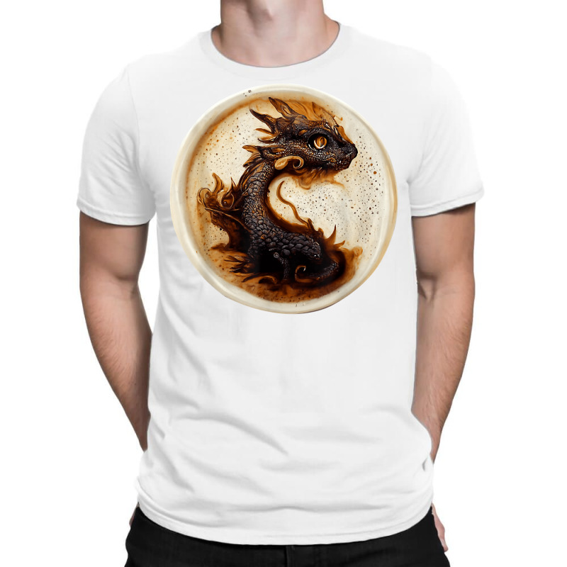 Hyper Realistic Of Coffee Art Cute Dragon In Circle T Shirt T-shirt. By  Artistshot