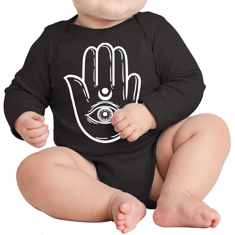 Hand Eye Hamsa Minimal Art Chanukah Festival Jewish Gift Long Sleeve Baby Bodysuit by Heatherj90 | Artistshot