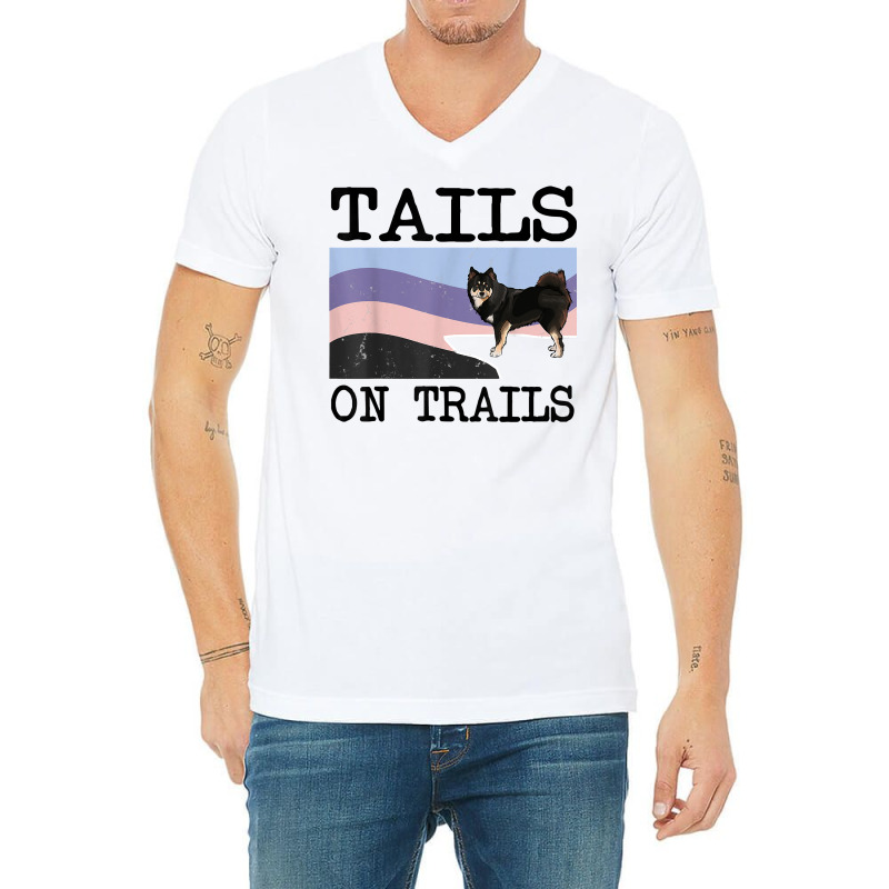 Finnish Lapphund Tails On Trails Funny Dog Hiking T Shirt V-Neck Tee by puetzee | Artistshot