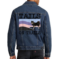 Finnish Lapphund Tails On Trails Funny Dog Hiking T Shirt Men Denim Jacket | Artistshot