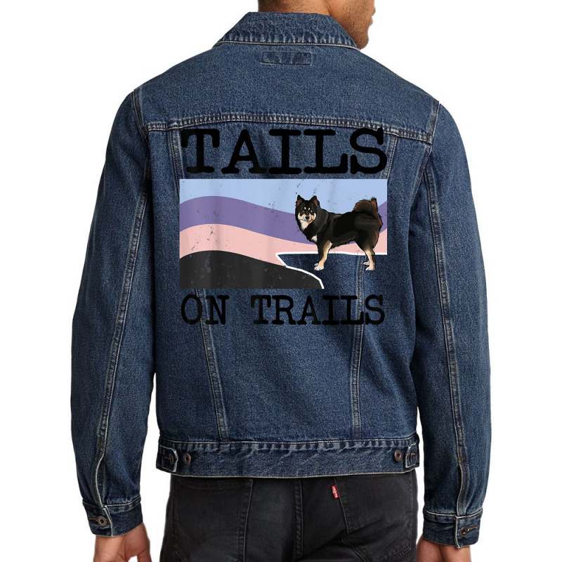 Finnish Lapphund Tails On Trails Funny Dog Hiking T Shirt Men Denim Jacket by puetzee | Artistshot