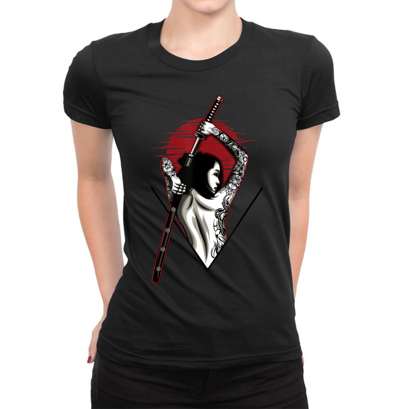 Anime Female Samurai Warrior With Samurai Swords Ladies Fitted T-Shirt by cm-arts | Artistshot