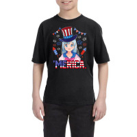 Anime Girl 4th Of July American Flag Merica Fireworks Girls Youth Tee | Artistshot