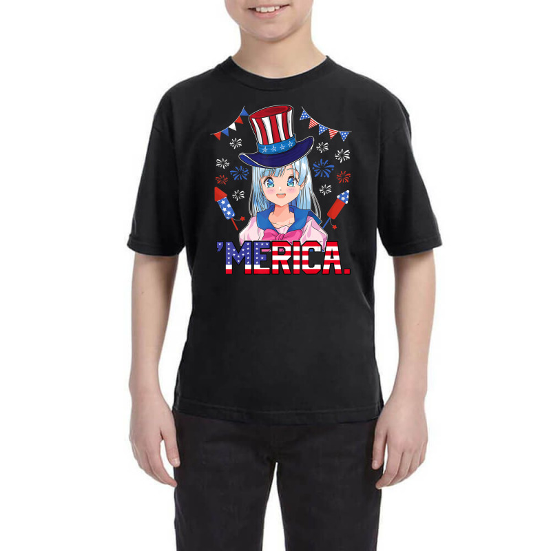 Anime Girl 4th Of July American Flag Merica Fireworks Girls Youth Tee by cm-arts | Artistshot