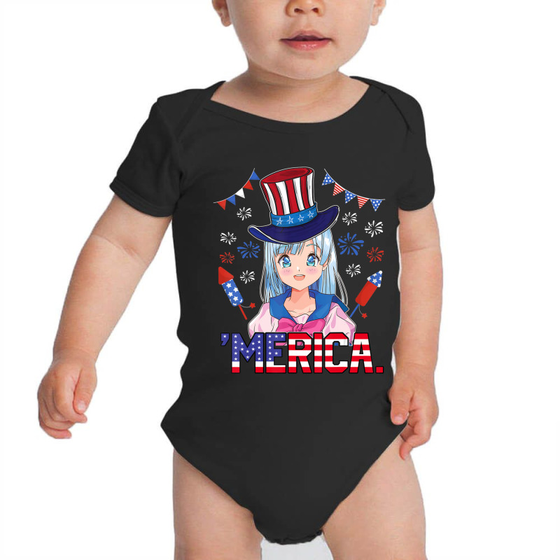 Anime Girl 4th Of July American Flag Merica Fireworks Girls Baby Bodysuit by cm-arts | Artistshot