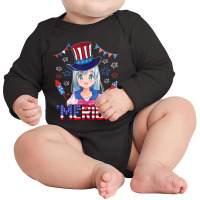 Anime Girl 4th Of July American Flag Merica Fireworks Girls Long Sleeve Baby Bodysuit | Artistshot