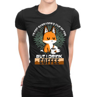 Cute Fox Drinking Coffee, Funny Fox Animal Lover, Furry Premium T Shir Ladies Fitted T-shirt | Artistshot