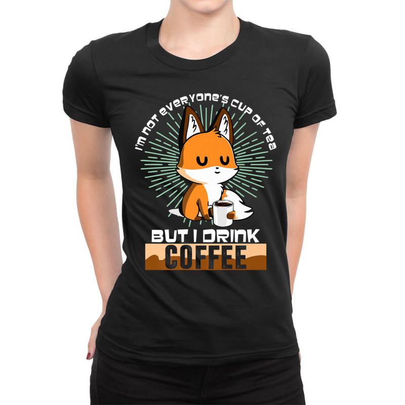 Cute Fox Drinking Coffee, Funny Fox Animal Lover, Furry Premium T Shir Ladies Fitted T-Shirt by cm-arts | Artistshot