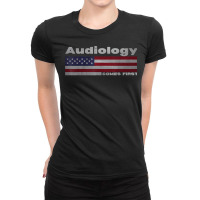 Audiology Audiologist Patriotic American Flag Job Title T Shirt Ladies Fitted T-shirt | Artistshot