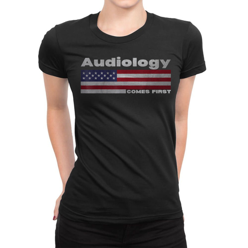 Audiology Audiologist Patriotic American Flag Job Title T Shirt Ladies Fitted T-Shirt by cm-arts | Artistshot