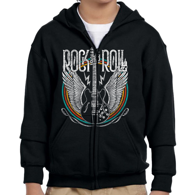 Distressed Vintage Retro 80s Rock & Roll Music Guitar Wings Youth Zipper Hoodie by cm-arts | Artistshot