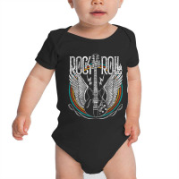 Distressed Vintage Retro 80s Rock & Roll Music Guitar Wings Baby Bodysuit | Artistshot