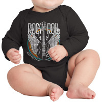 Distressed Vintage Retro 80s Rock & Roll Music Guitar Wings Long Sleeve Baby Bodysuit | Artistshot