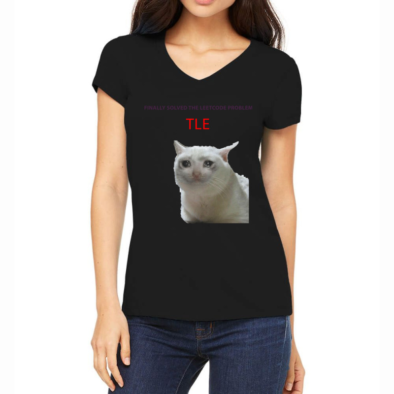 Leetcode Problem Crying Cat Meme Women's V-Neck T-Shirt by KEITHSHAPIRO | Artistshot