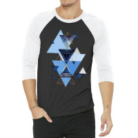 Geometric Triangle Compilation In Blue 3/4 Sleeve Shirt | Artistshot