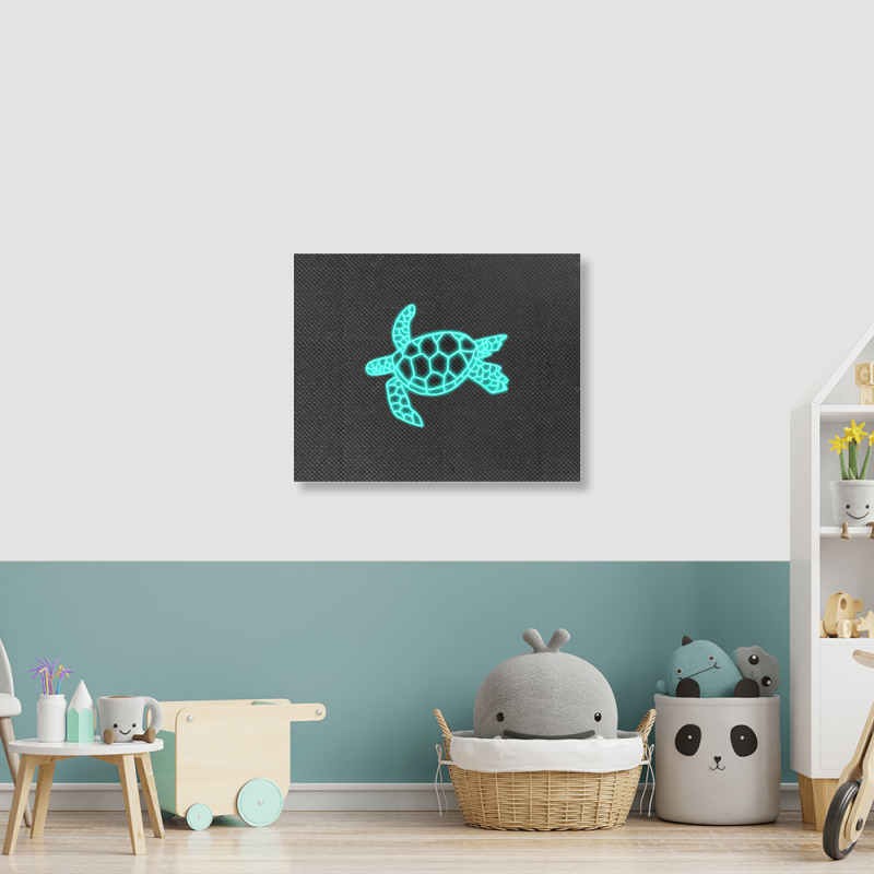 Neon Sea Turtle Landscape Canvas Print | Artistshot