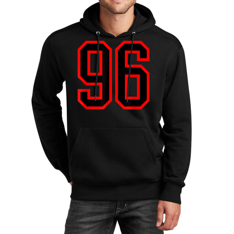 Jersey Number #96 Red Black Sports Birthday Lucky Number 96 Unisex Hoodie by Queens | Artistshot