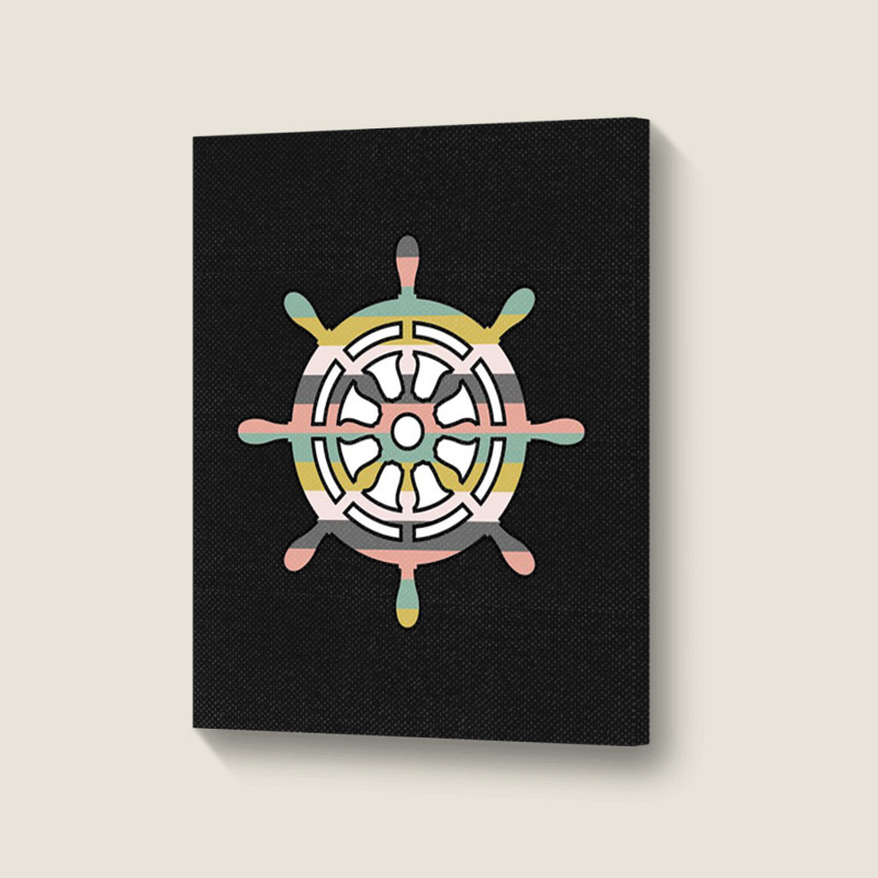 Ship Wheel Green Striped Portrait Canvas Print | Artistshot