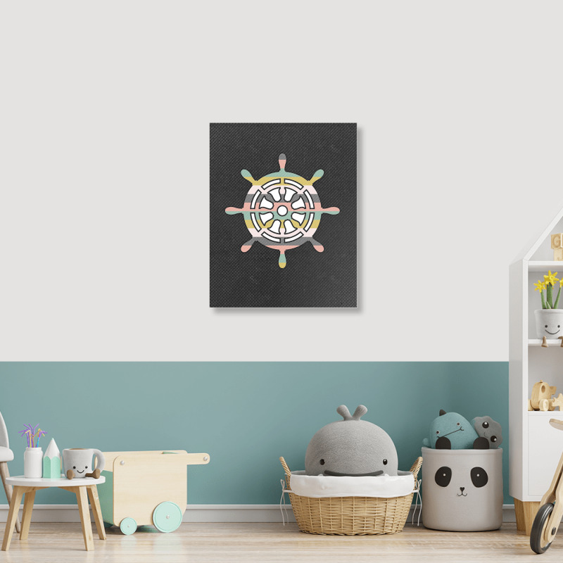 Ship Wheel Green Striped Portrait Canvas Print | Artistshot