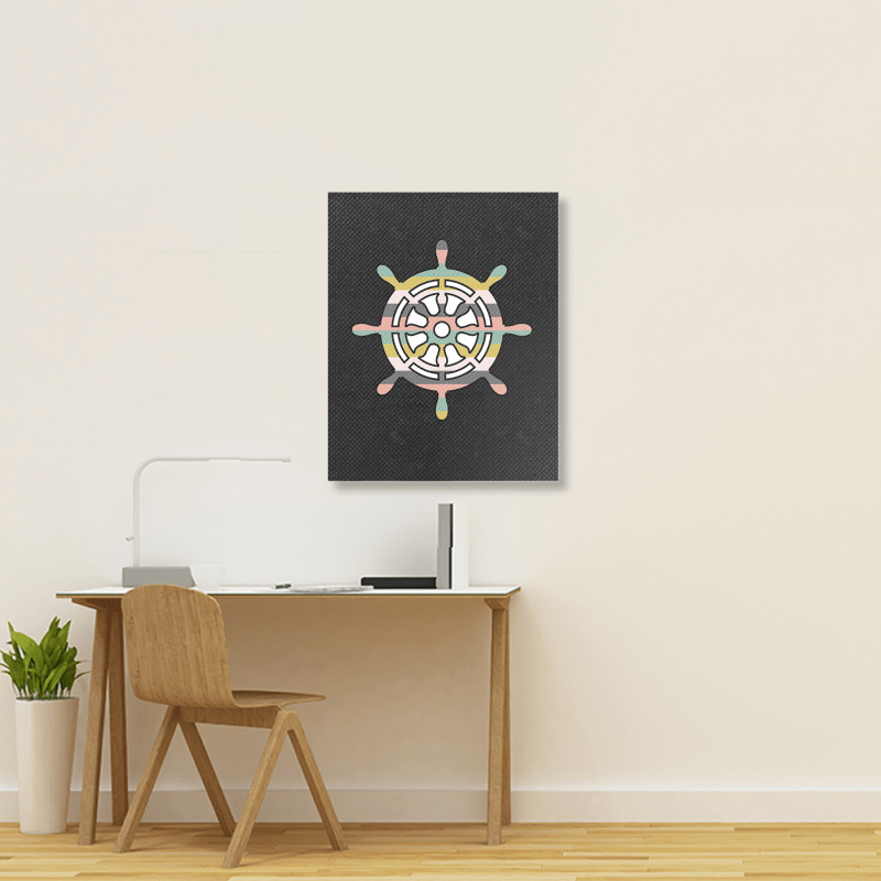 Ship Wheel Green Striped Portrait Canvas Print | Artistshot