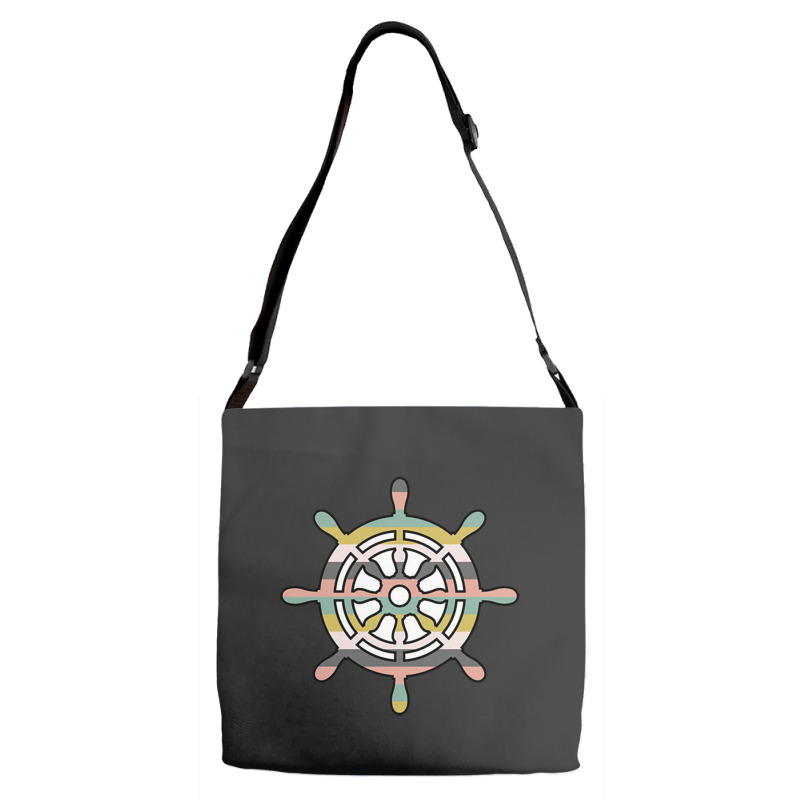 Ship Wheel Green Striped Adjustable Strap Totes | Artistshot