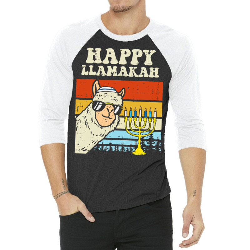 Happy Llamakah Jewish Llama Funny Hanukkah Pajamas Chanukah 3/4 Sleeve Shirt | Artistshot