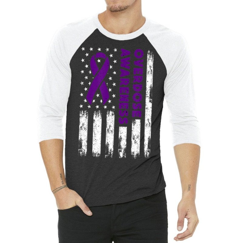 Overdose Awareness Flag Purple Ribbon Addiction Recovery 3/4 Sleeve Shirt | Artistshot