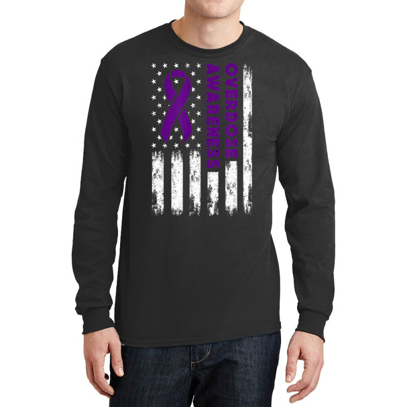 Overdose Awareness Flag Purple Ribbon Addiction Recovery Long Sleeve Shirts | Artistshot