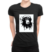 Banksy Dj Monkey Thinker With Headphones Ladies Fitted T-shirt | Artistshot