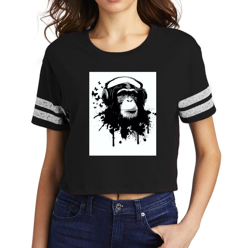 Banksy Dj Monkey Thinker With Headphones Scorecard Crop Tee by cm-arts | Artistshot